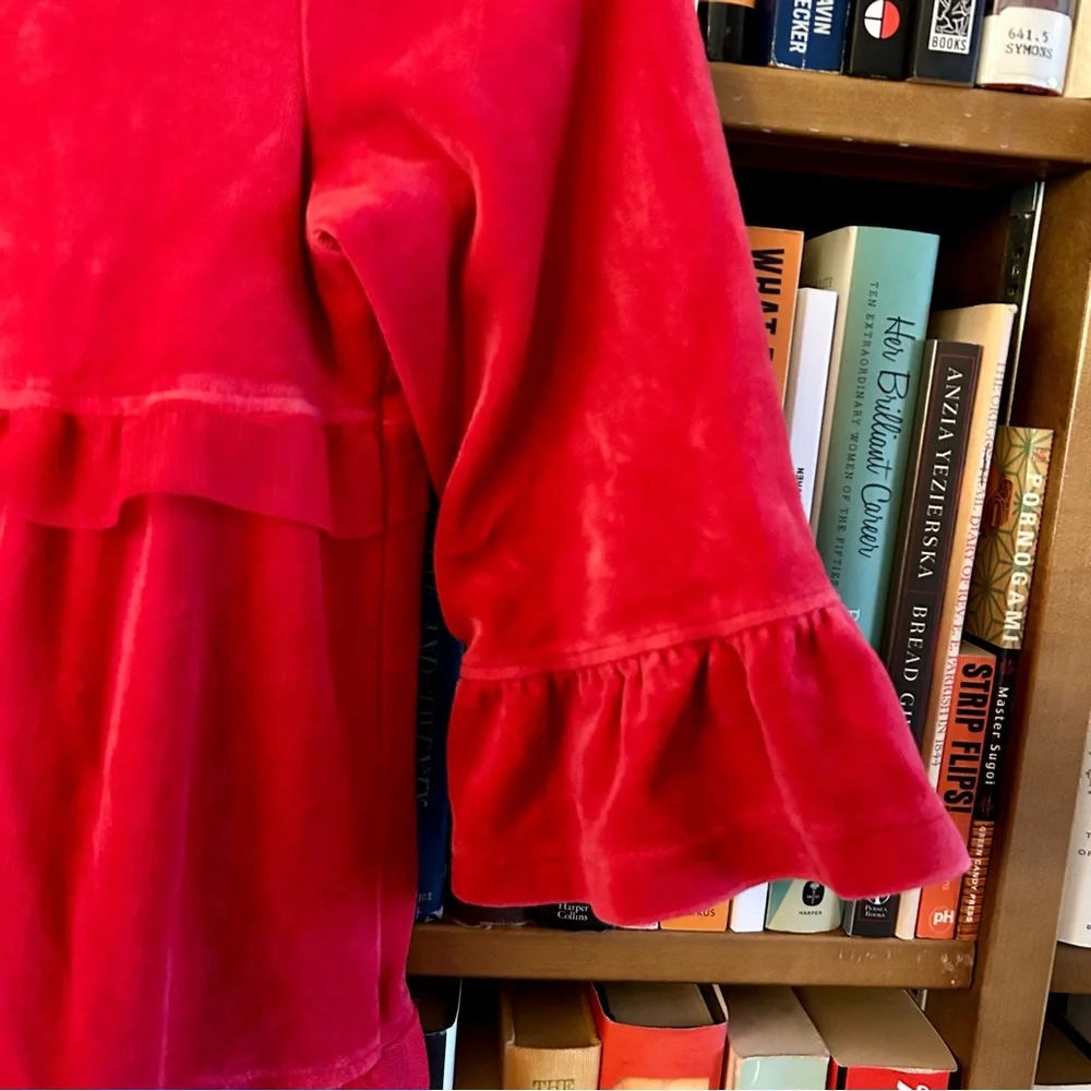 Hanna Andersson Red Velour 3 Tiered Twirl Half Sleeve Holiday Dress 8 EU 130 - Picture 3 of 7